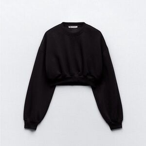 Zara basic Black Cropped sweatshirt dolman sleeve size medium